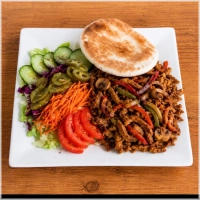 Shoarma met paprika, ui en champignons
