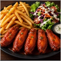 Hotwings 5st., friet en frisdrank naar keuze