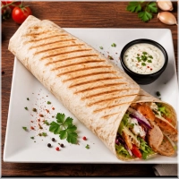 Opgerolde wrap met döner, salade en saus